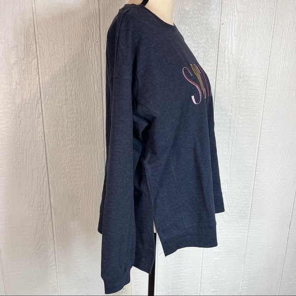 NEW Wildfox Social Spell Out Navy Blue Statement Sweatshirt Large - Picture 3 of 12